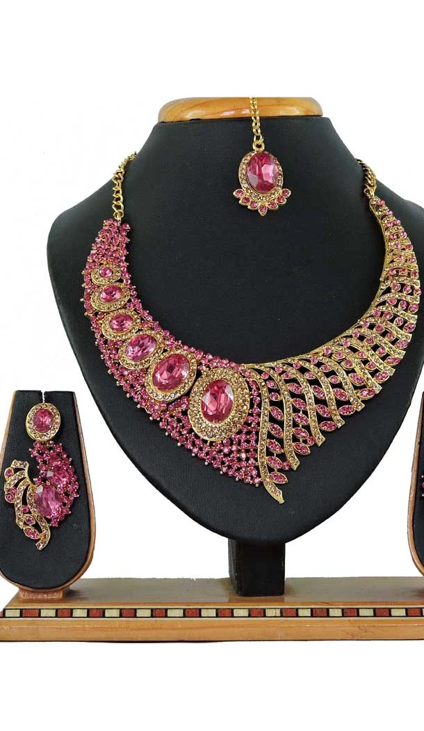 Multi Color Alloy Stone Designer Traditional Necklaces Set -807898587