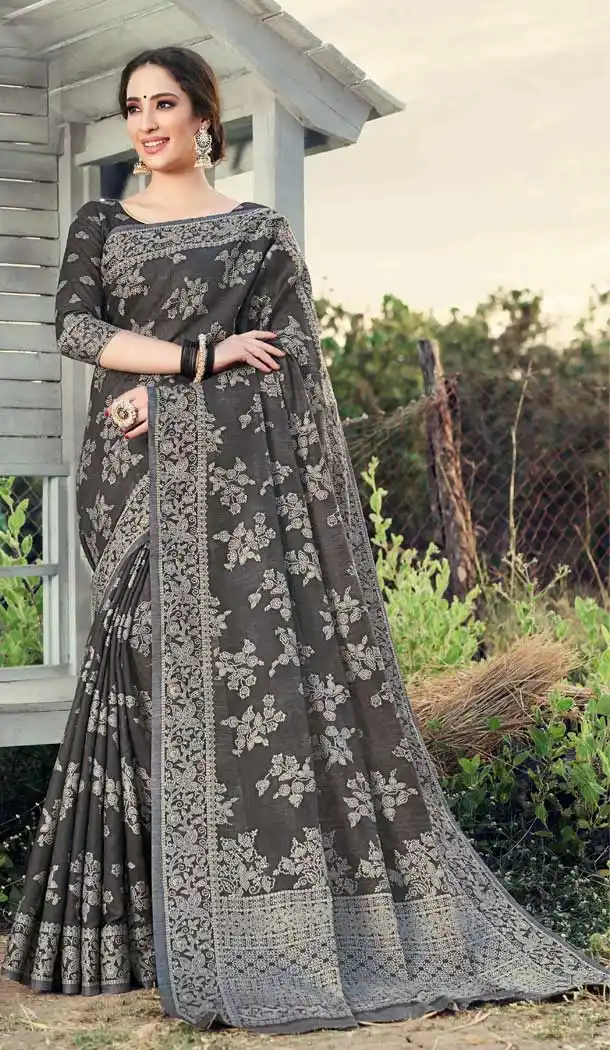 Fancy Black Color Cotton Silk Designer Casual Party Wear Saree -809798803