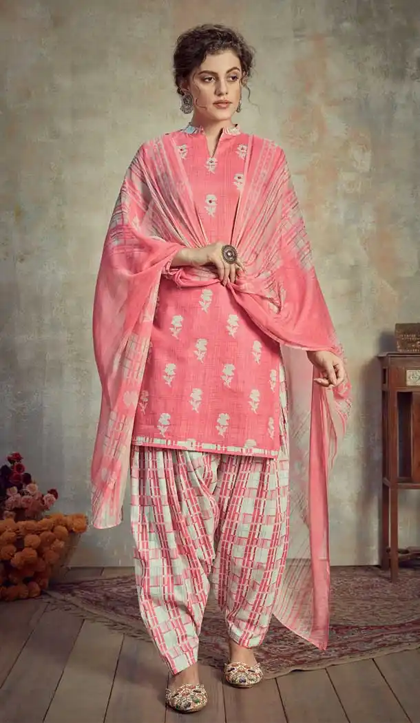 Light pink Color Pure Cambric Cotton Casual Wear Punajbi Patiyal Suit -810398836