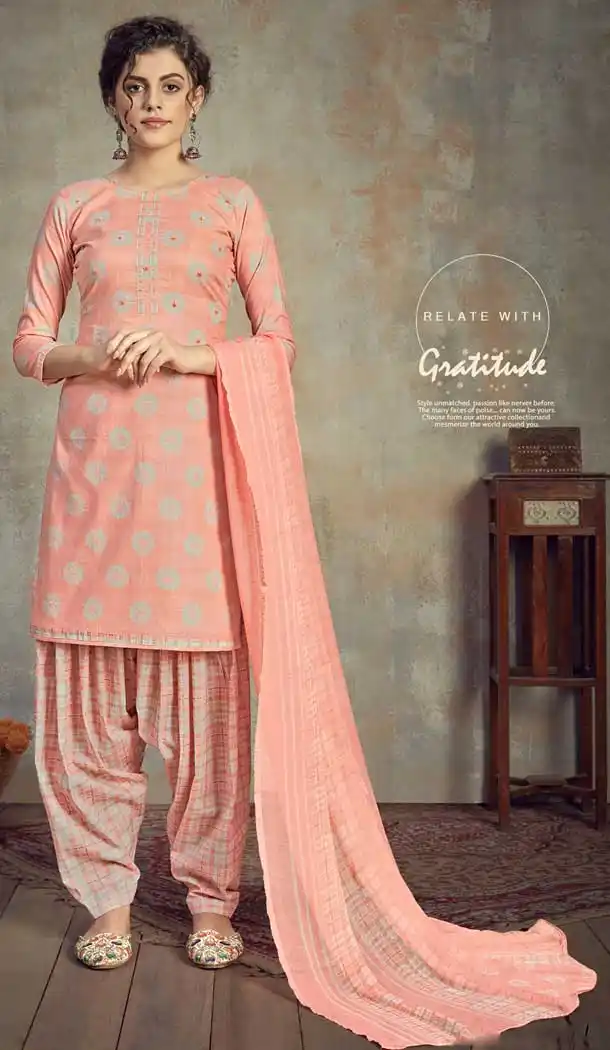 Peach Color Pure Cambric Cotton Casual Wear Punajbi Patiyal Suit -810398839