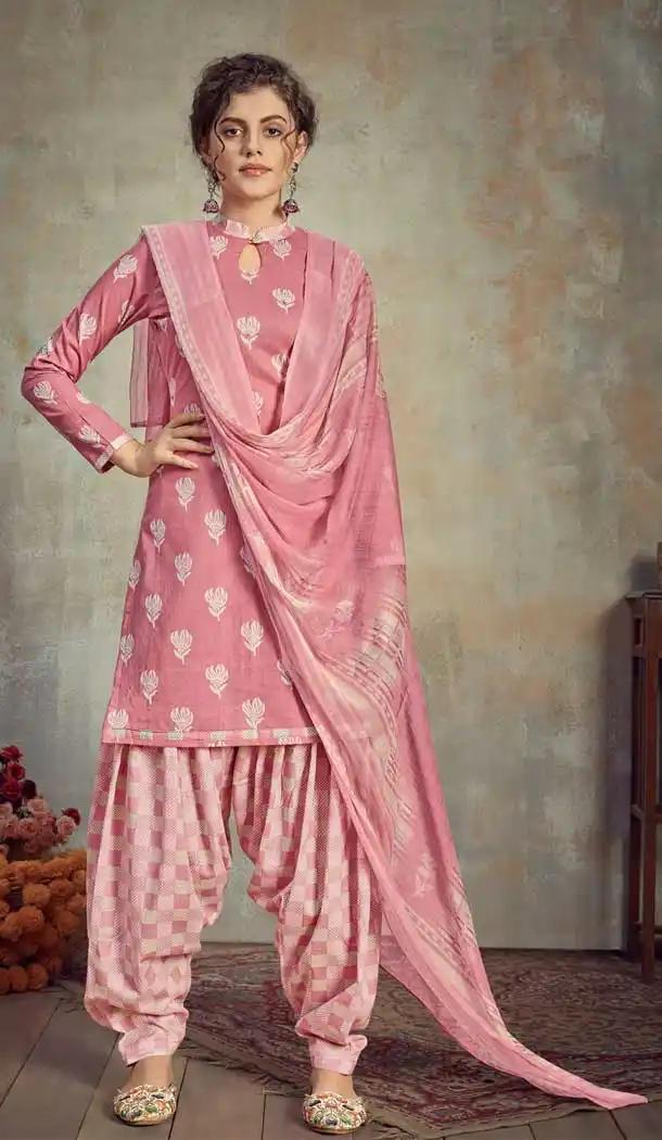 Pink Color Pure Cambric Cotton Casual Wear Punajbi Patiyal Suit -810398842