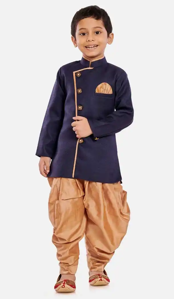 Blue Color Cotton Silk Blend Readymade Designer Boy's Indo Western -813599113