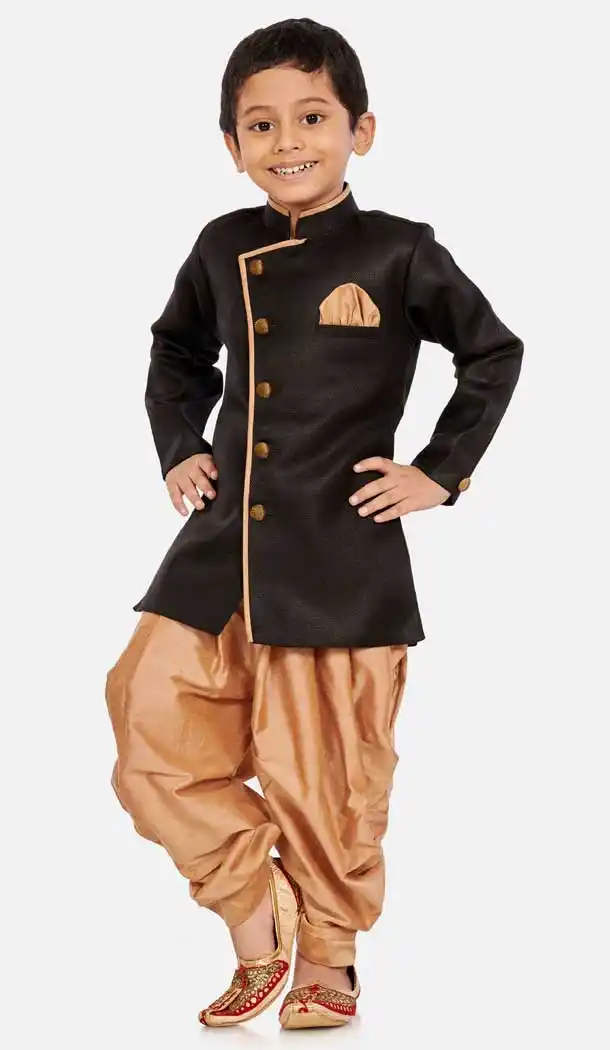 Black Color Cotton Silk Blend Readymade Designer Boy's Indo Western -813599115