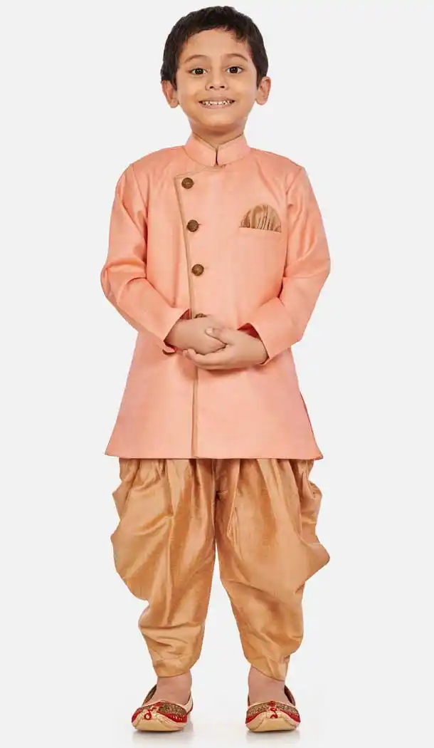 Peach Color Cotton Silk Blend Readymade Designer Boy's Indo Western -813599116