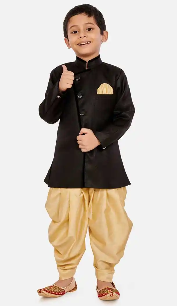Vogue Black Color Cotton Silk Blend Readymade Designer Boy's Indo Western -813599123