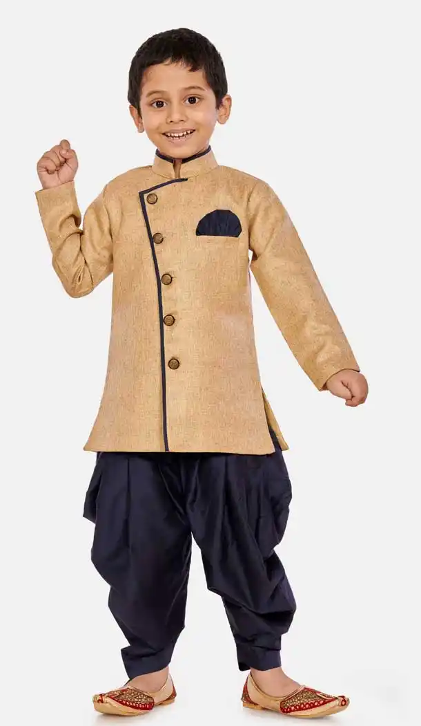 Biscuit Color Cotton Silk Blend Readymade Designer Boy's Indo Western -813599124
