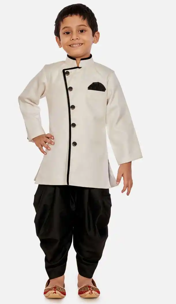 White Color Cotton Silk Blend Readymade Designer Boy's Indo Western -813599127