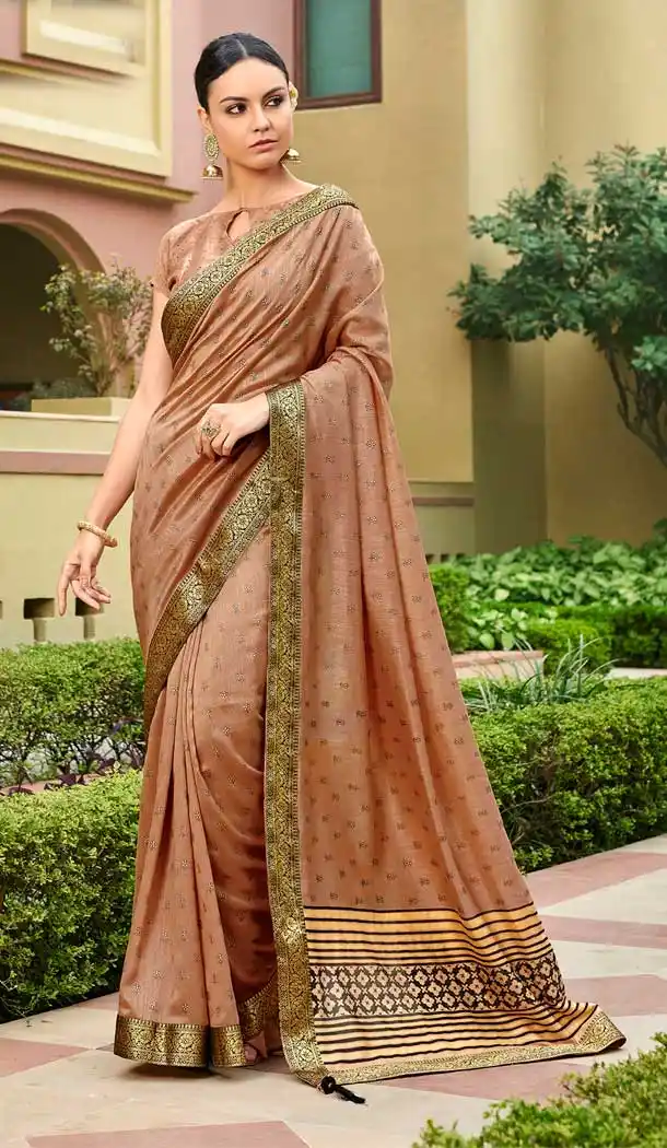 Copper Color Vichitra Silk Casual Party Wear Saree with Fancy Blouse -812899044