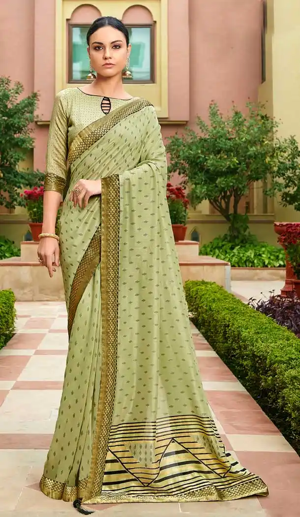 buy beige vichitra silk ruffle foil print saree -812899047