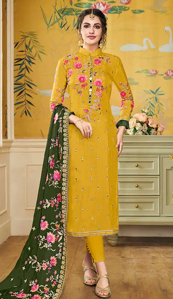 Yellow Color Foux Georgette Pakistani Style Salwar Kameez -812999058