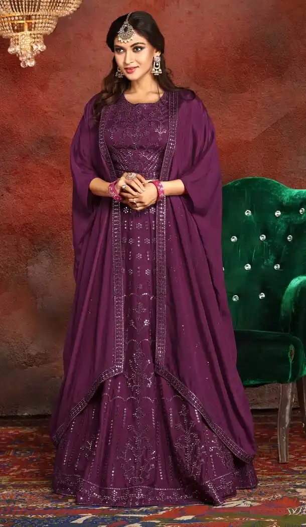 Purple Color Georgette Heavy Designer Traditional Readymade Lehenga -813199069