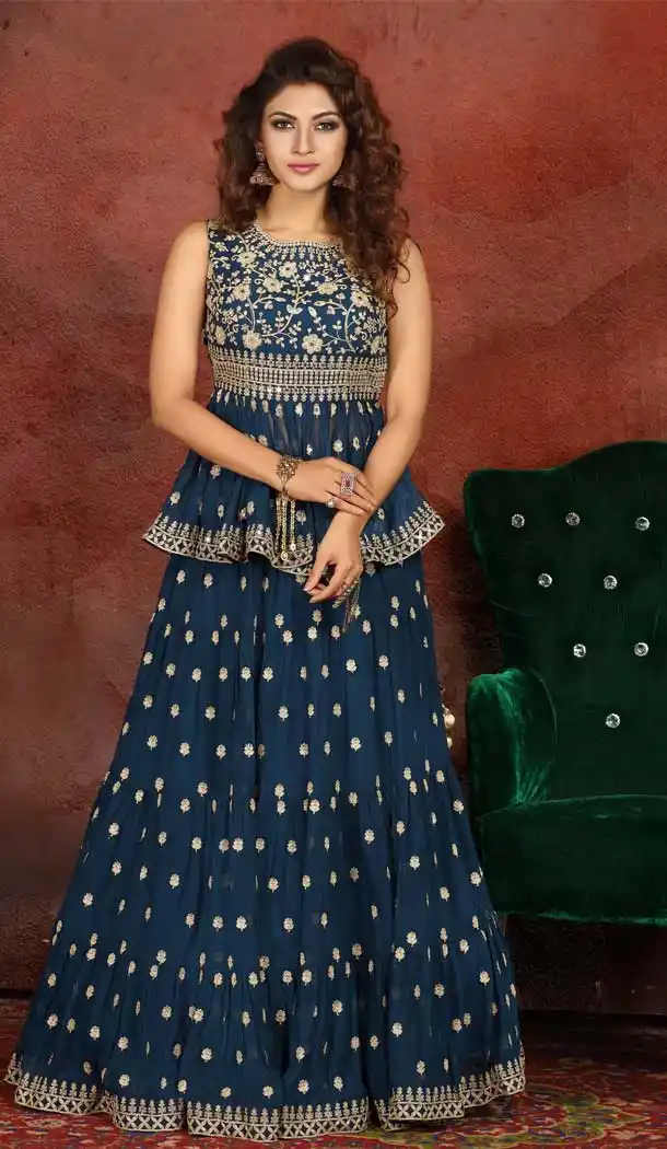 Blue Color Georgette Heavy Designer Traditional Readymade Lehenga -813199072