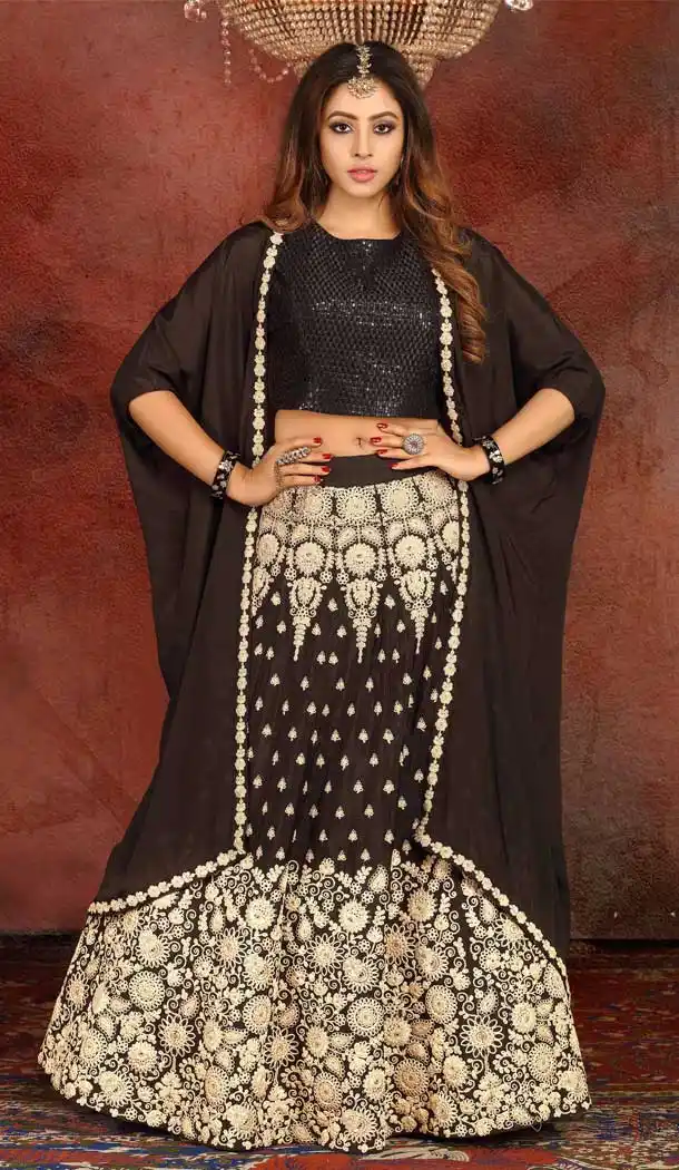 Coffee Color Georgette Heavy Designer Traditional Readymade Lehenga -813199074