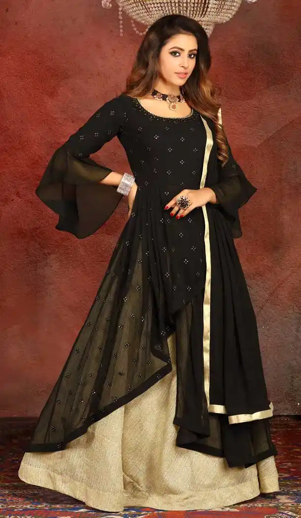 Black Color Georgette Heavy Designer Traditional Readymade Suit -813199076