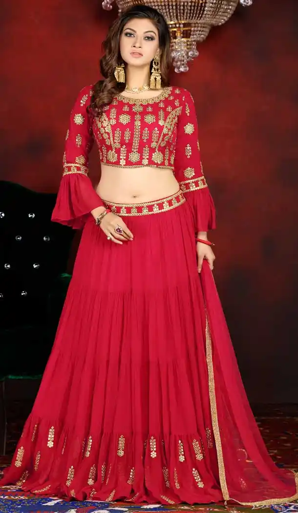 Rani Pink Color Georgette Designer Wedding Party Wear Lehenga -813299086