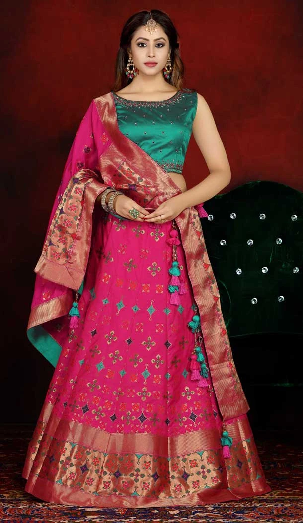 Rani Pink Color Banarasi Silk Heavy Designer Readymade Lehenga -813399095