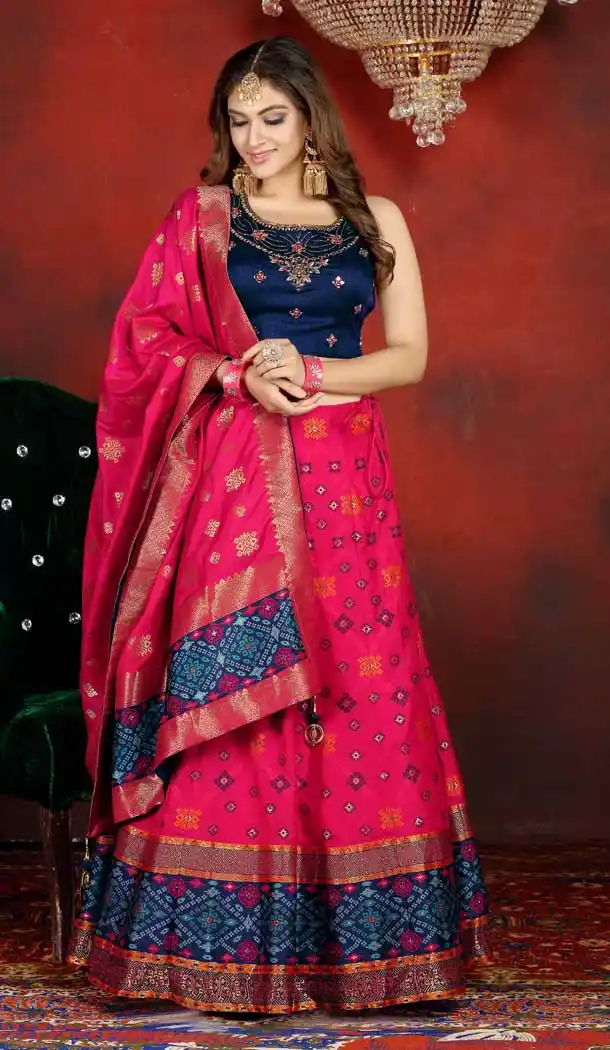 Pink Color Banarasi Silk Heavy Designer Readymade Lehenga -813399097