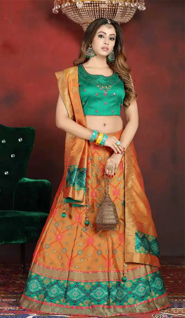 Musterd Color Banarasi Silk Heavy Designer Readymade Lehenga -813399098