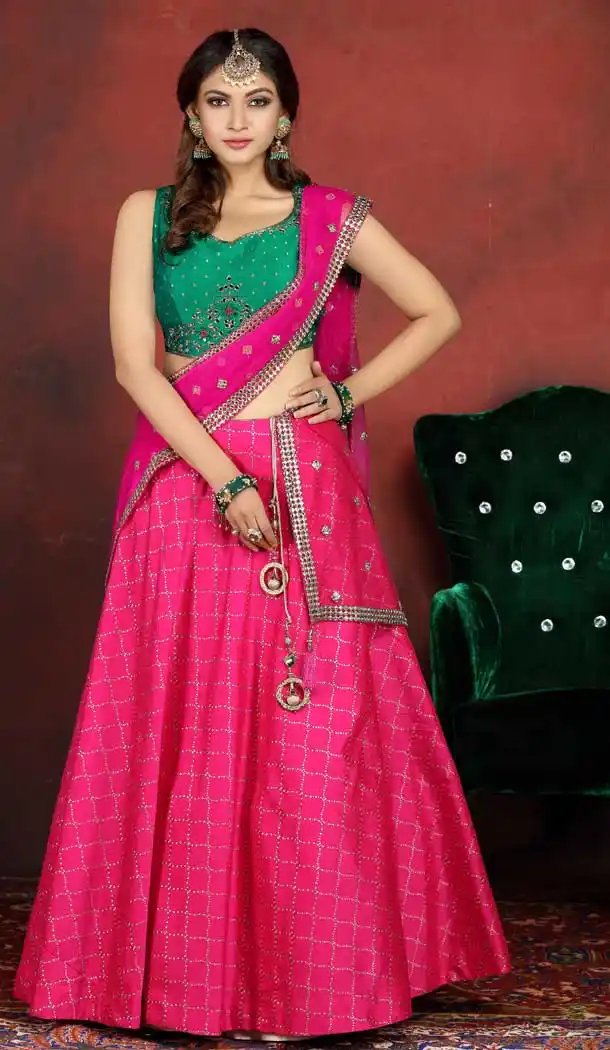 Elegant Rani Pink Color Banarasi Silk Heavy Designer Readymade Lehenga -813399100
