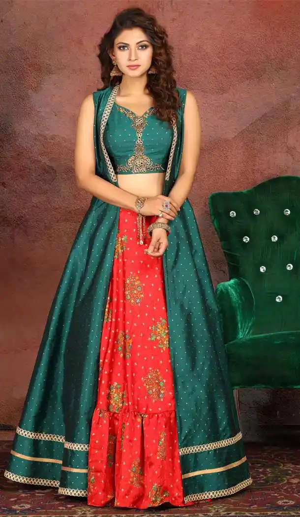 Rama Red Color Art Silk Heavy Designer Readymade Lehenga With Jacket -813499101