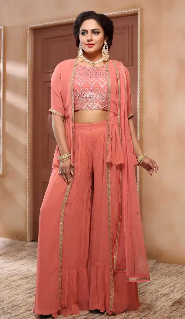 Gajari Color Georgette Heavy Designer Readymade Palazzo Suit -814299185