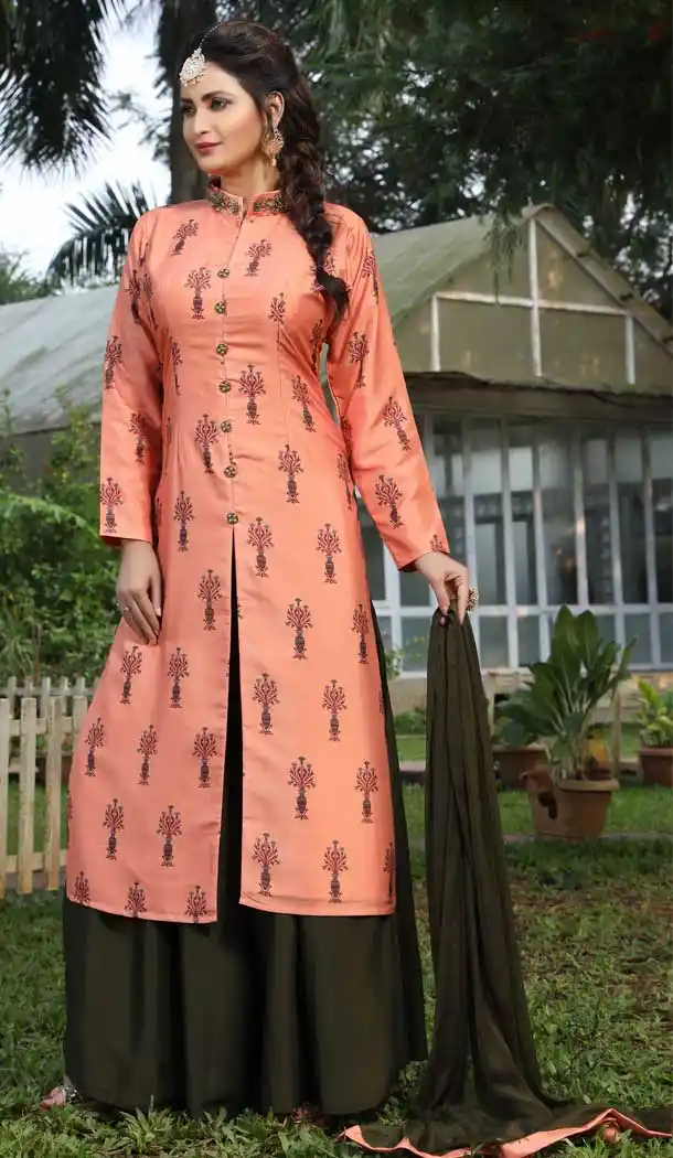 Gorgeous Gahari Color Art Silk Heavy Designer Readymade Palazzo Suit -814299189