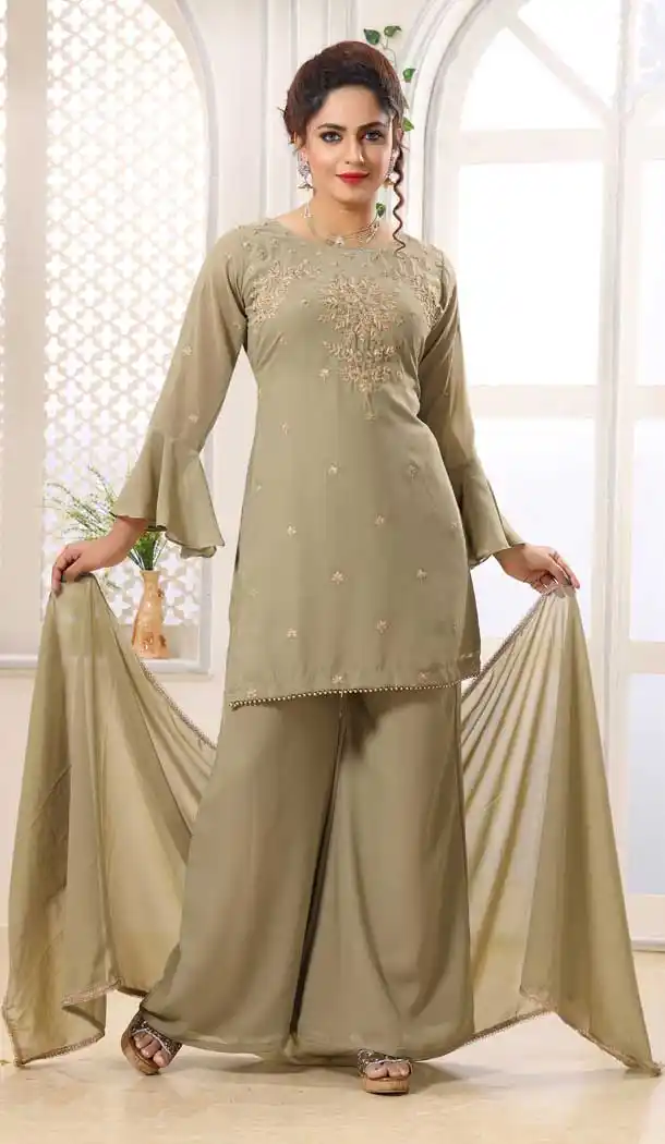 Pista Color Georgette Heavy Designer Readymade Palazzo Suit -814299193
