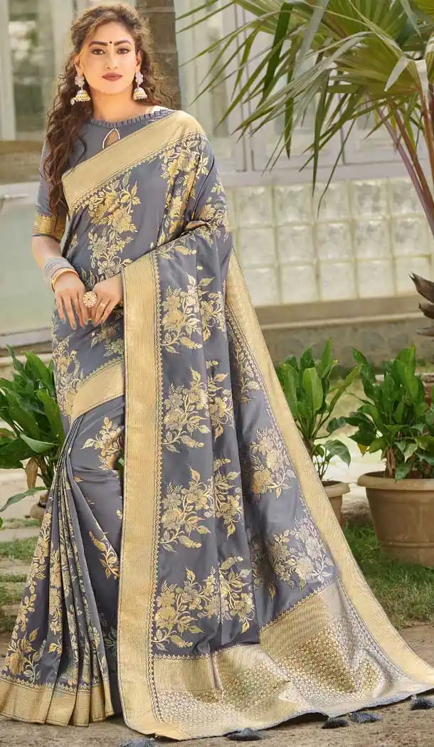 Grey Color Silk Designer Traditional Festive Wear Women Saree -813099066