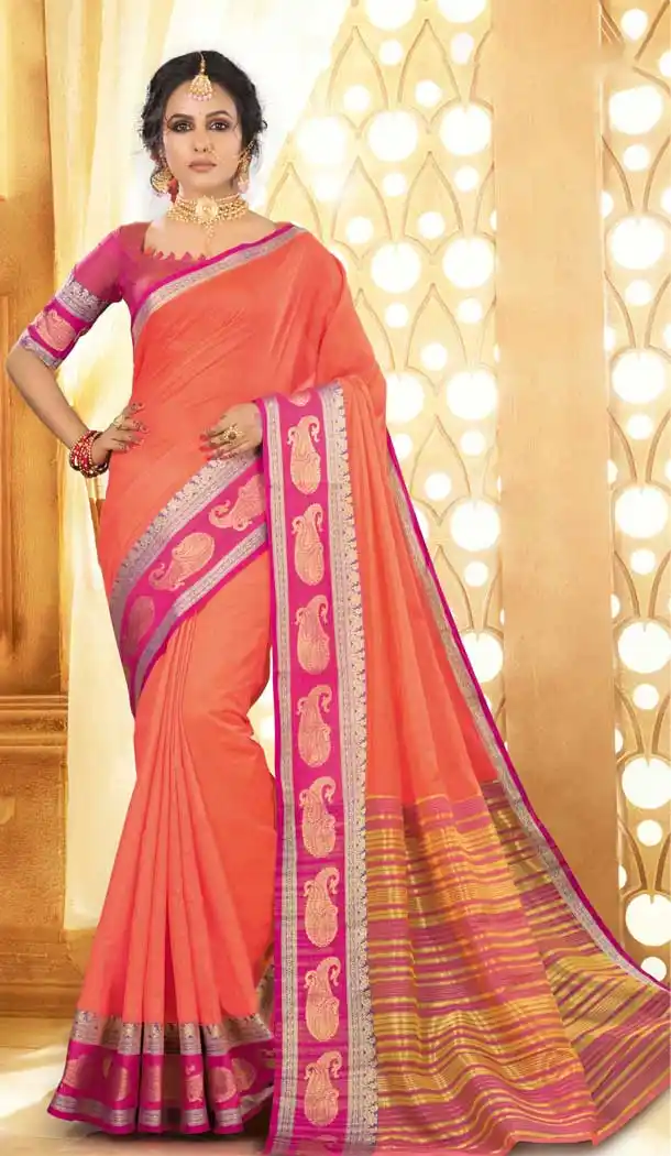 Peach Color Khadi Silk Casual Festive Wear Women Saree -813799136