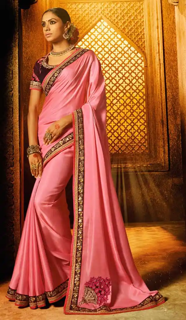 Light Pink Color Silk Designer Traditional Party Wear Saree Blouse -814499199