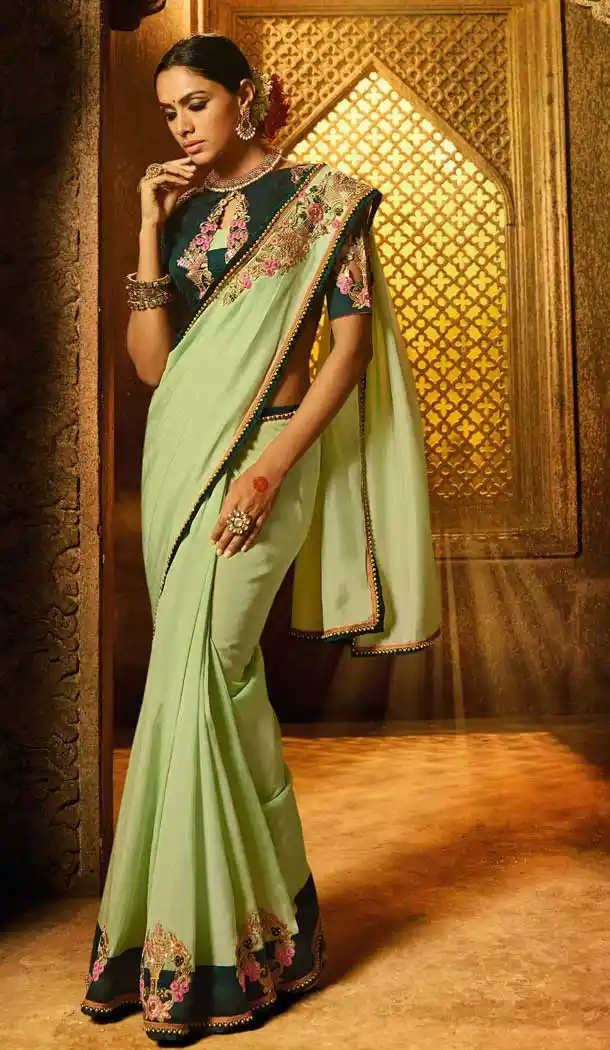 Light Green Color Silk Designer Traditional Party Wear Saree Blouse -814499200