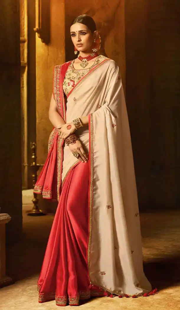 Coral Color Silk Designer Traditional Party Wear Saree Blouse -814499201