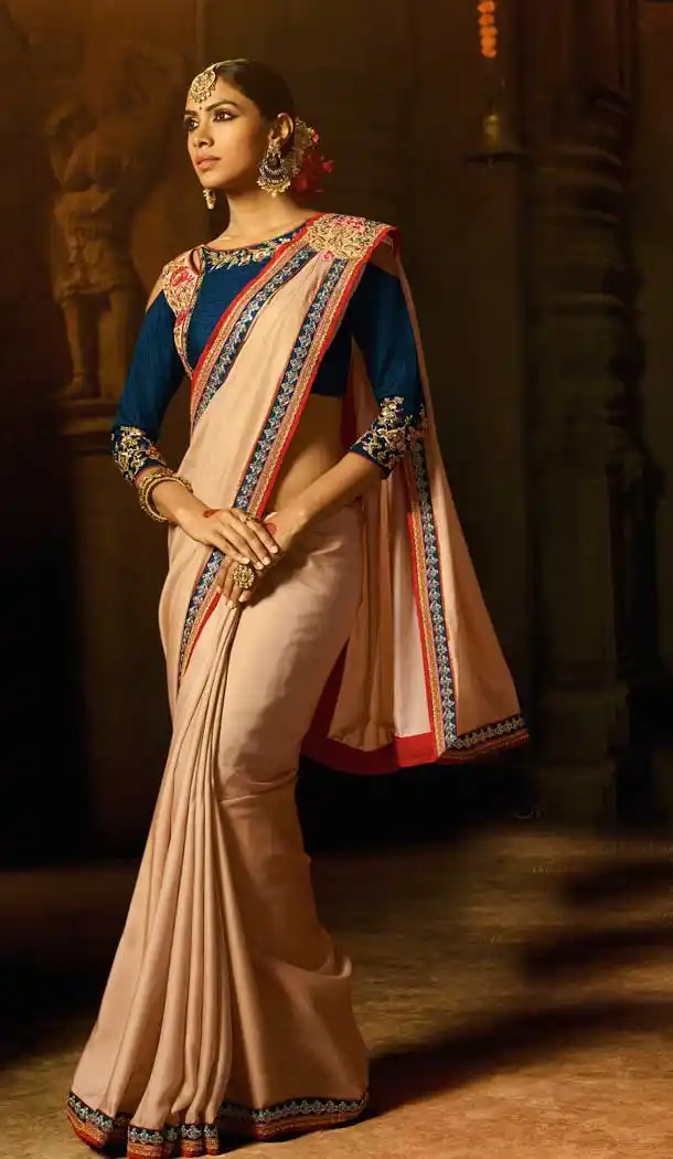 Cream Color Silk Designer Traditional Party Wear Saree Blouse -814499203