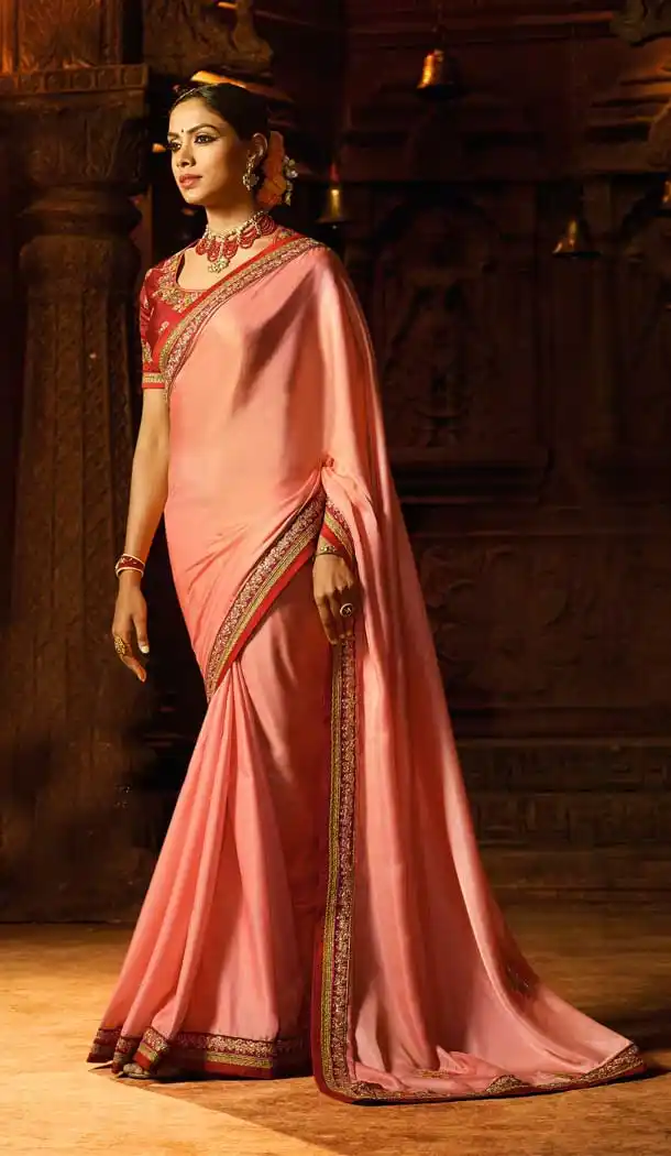 Peach Pink Color Silk Designer Traditional Party Wear Saree Blouse -814499205