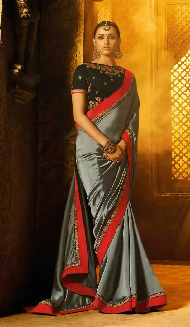 Grey Color Silk Designer Traditional Party Wear Saree Blouse -814499207