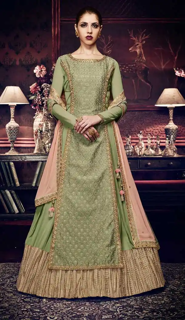 Pista Green Color Georgette Designer Party Wear Salwar Kameez -814699211