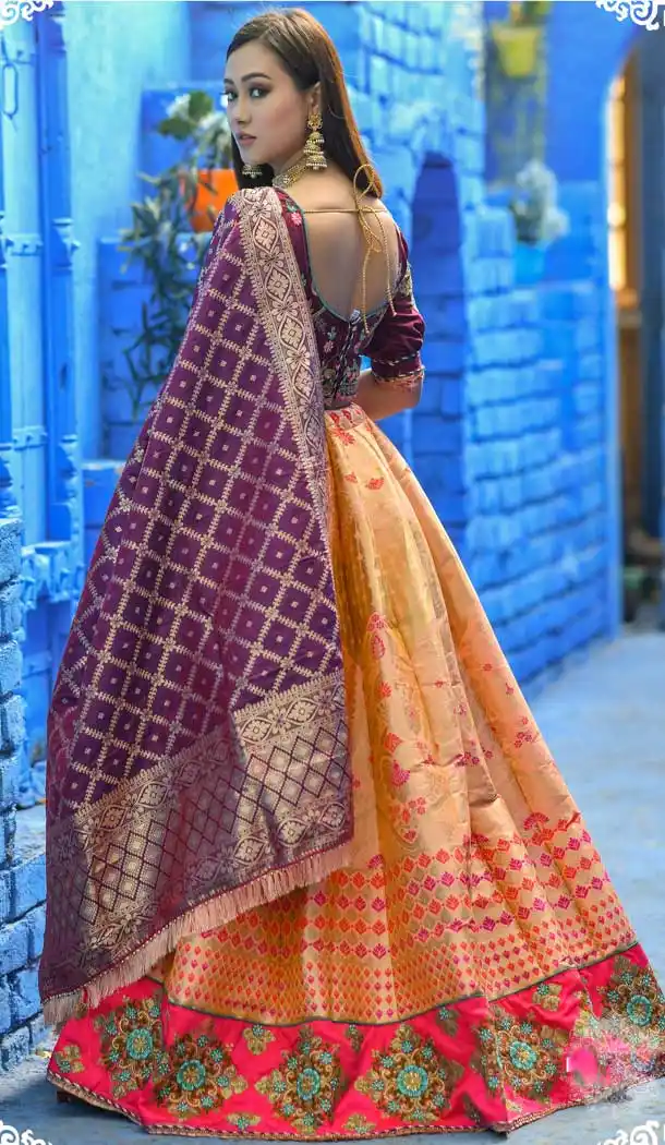 Peach Color Banarasi silk Designer Traditional Wear Lehenga Choli -814999231