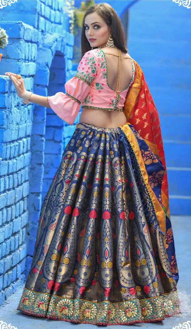 Navy Blue Color Banarasi silk Designer Traditional Wear Lehenga Choli -814999233