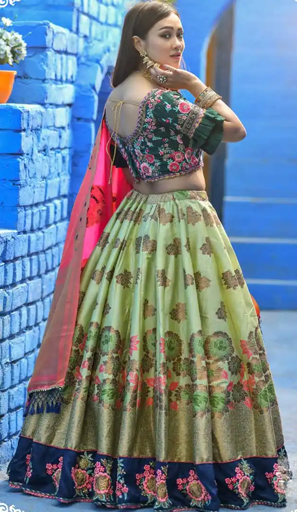 Pista Color Banarasi silk Designer Traditional Wear Lehenga Choli -814999234