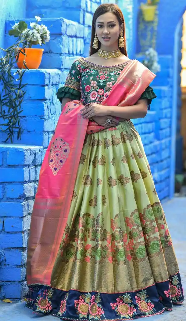 Pista Color Banarasi silk Designer Traditional Wear Lehenga Choli -814999234