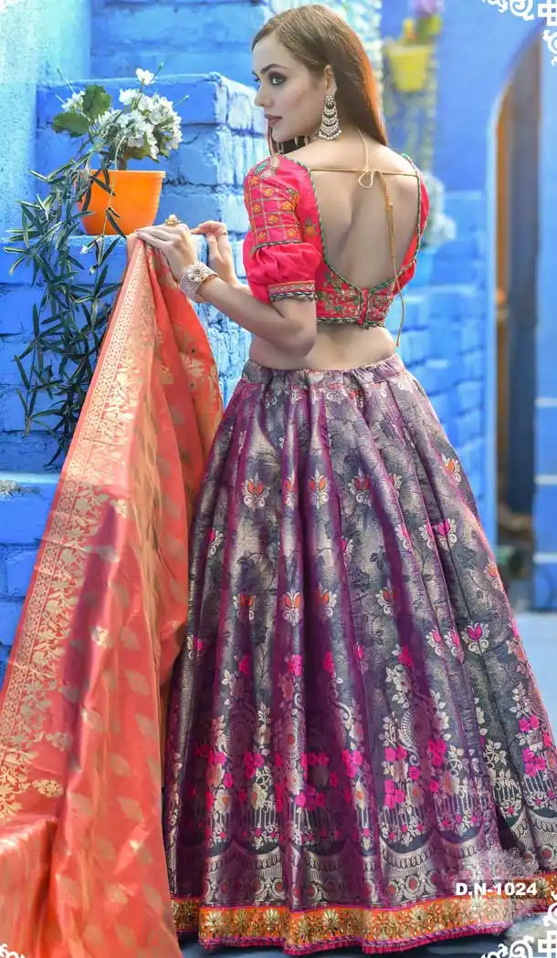 2 Tone Wine Color Banarasi silk Designer Traditional Wear Lehenga Choli -814999236