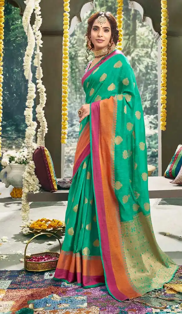 Green Color Cotton Based Fancy Casual Festive Wear Saree -815299250