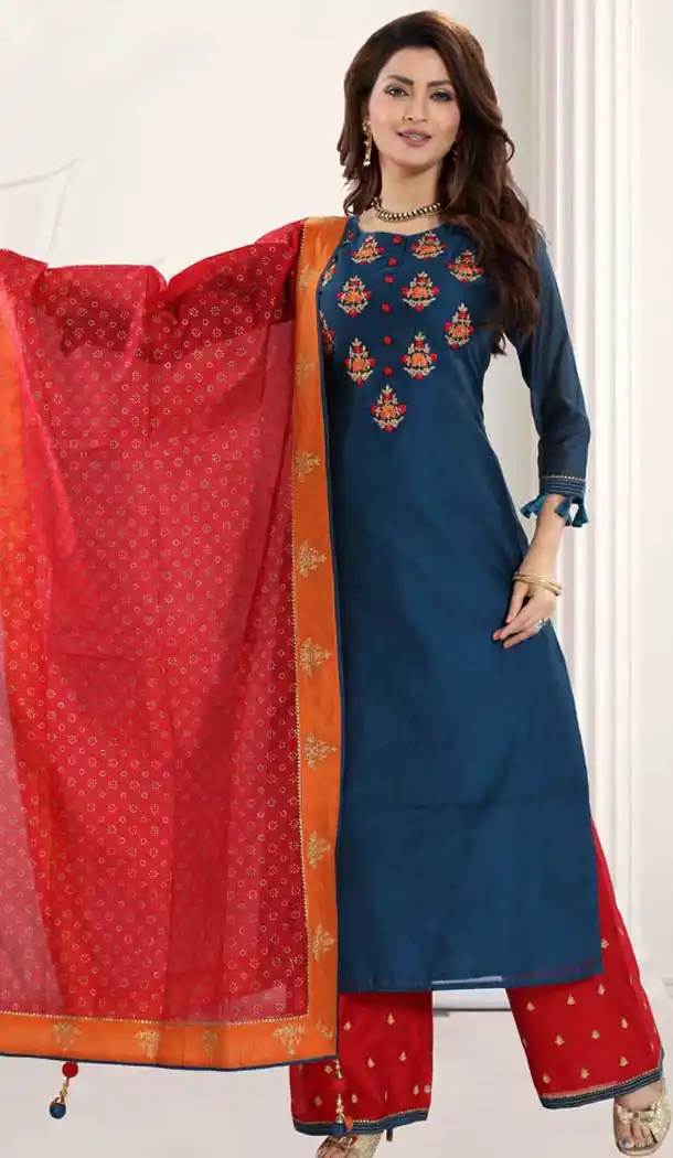 Blue Color Art Silk Designer Party Wear Readymade Palazzo Suit -815999337