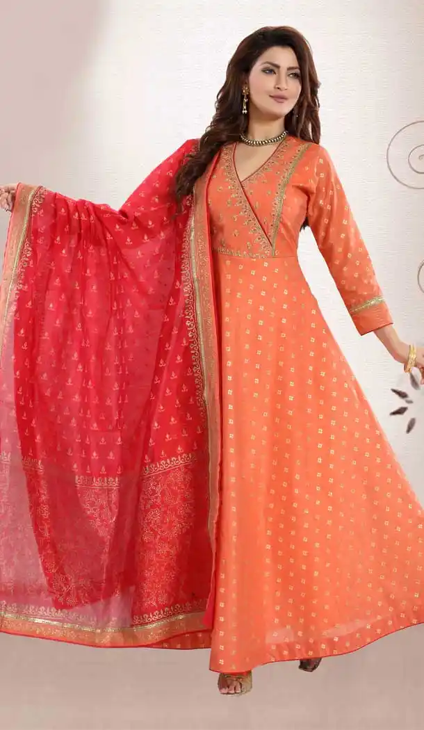 Orange Color Art Silk Designer Party Wear Readymade Palazzo Suit -815999340