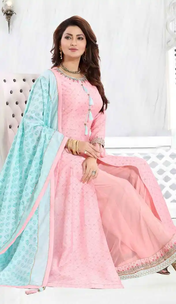 Light Pink Color Art Silk Designer Party Wear Readymade Palazzo Suit -815999343