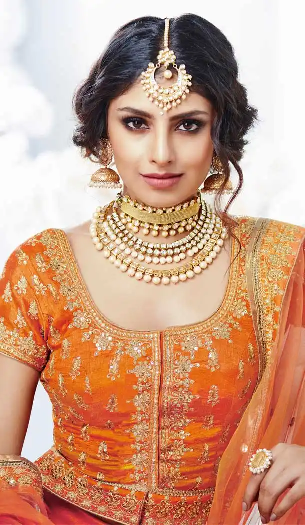 Orange Color Bhagalpuri Heavy Wedding Wear Bridal Lehenga Choli -816199364