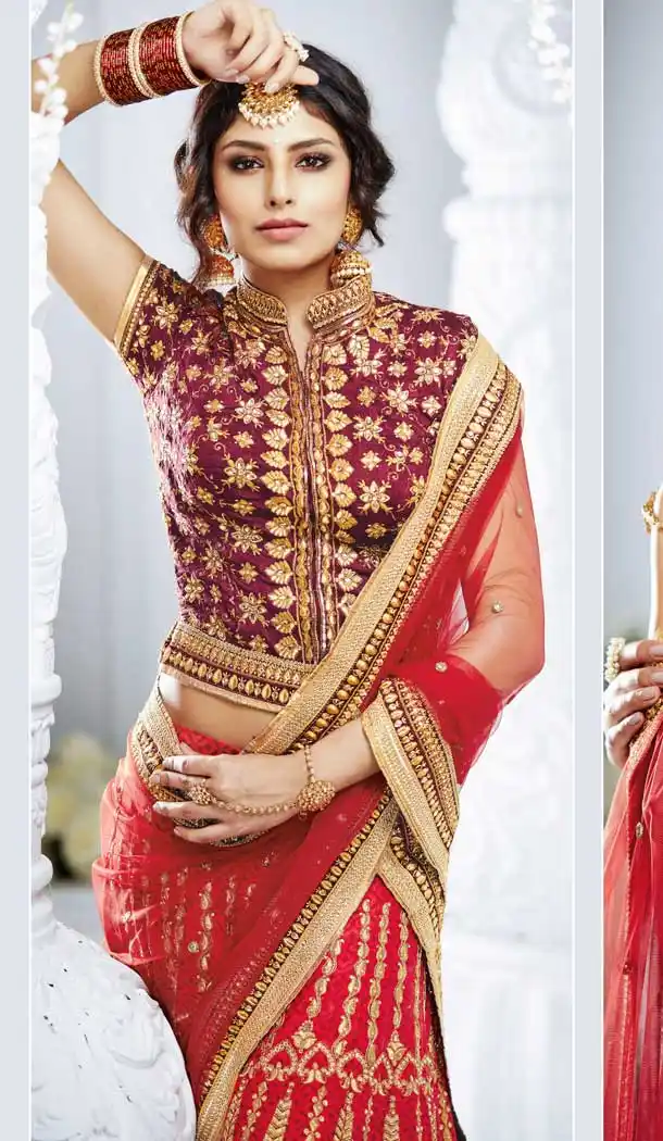 Red Color Dhupion Heavy Wedding Wear Bridal Lehenga Choli -816199366