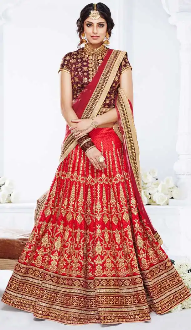 Red Color Dhupion Heavy Wedding Wear Bridal Lehenga Choli -816199366