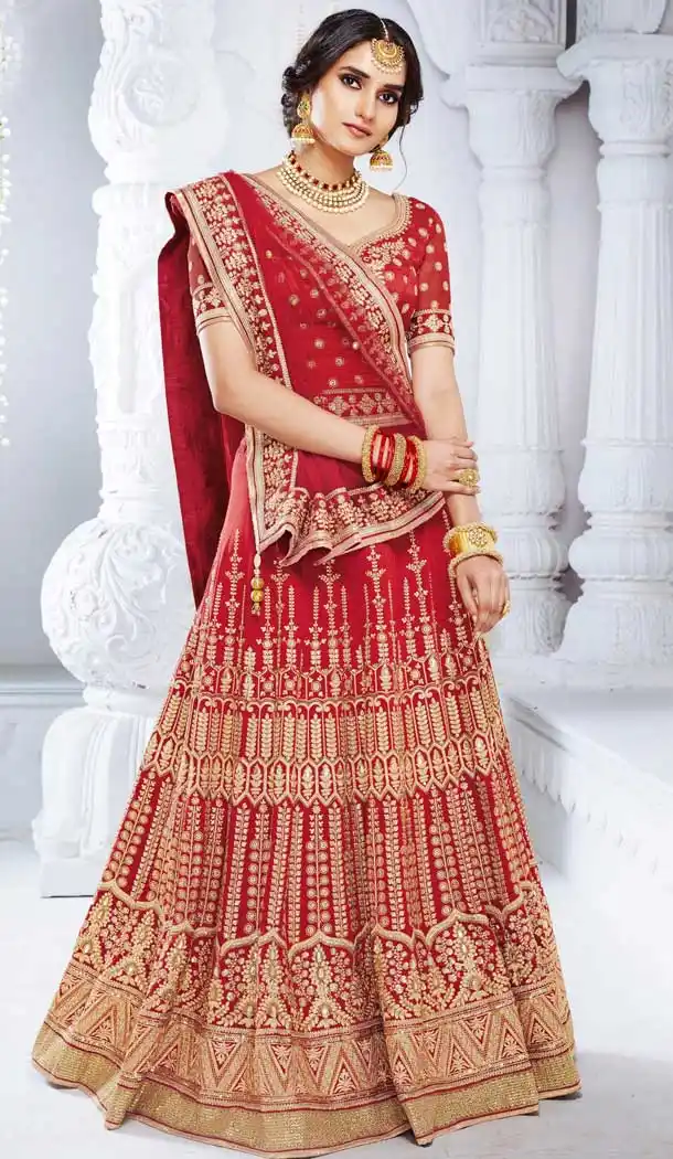 Red Color Bhagalpuri Heavy Wedding Wear Bridal Lehenga Choli -816199367