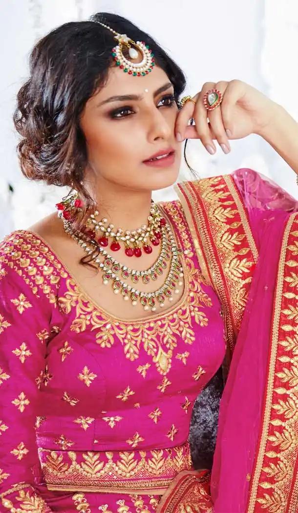 Magenta Color Bhagalpuri Heavy Wedding Wear Bridal Lehenga Choli -816199368